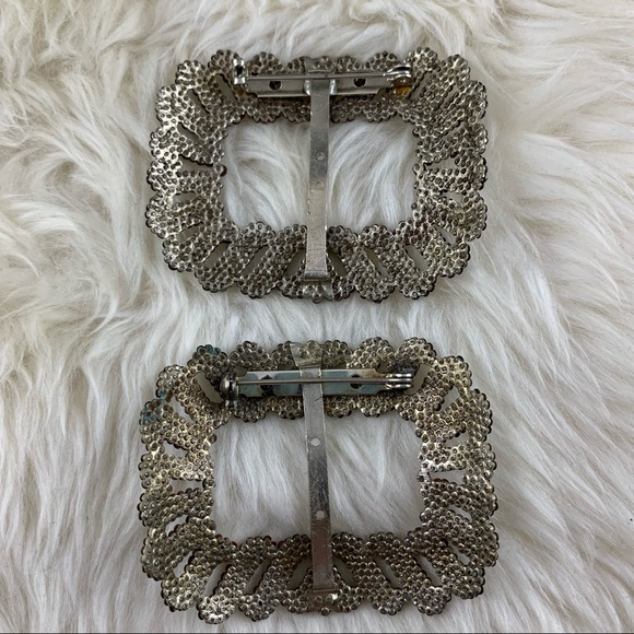 Pair of antique cut steel shoe buckles converted to brooches - Picture 3 of 5